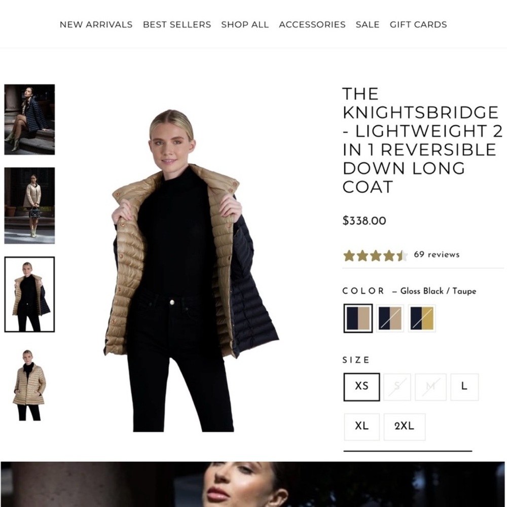 ISO   Cotes of London Knightsbridge Reversible Down Long Coat in Black and Taupe